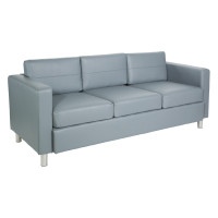 OSP Home Furnishings PAC53-U42 Pacific  Sofa Couch in Charcoal Grey Faux Leather with Box Spring Seats and Silver Color Legs